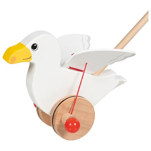 Animal à pousser Mouette Jonas en bois avec ailes mobiles et bâton de guidage
