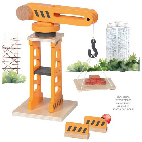 Grue pivotante en bois avec barrières de sécurité, jouet éducatif