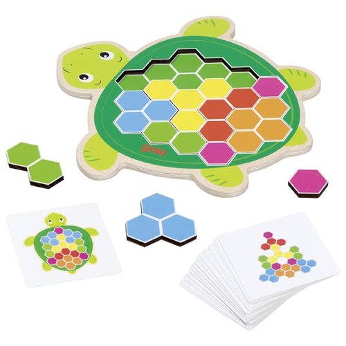 Puzzle Tortue Rosy Goki avec pièces hexagonales colorées, jouet éducatif
