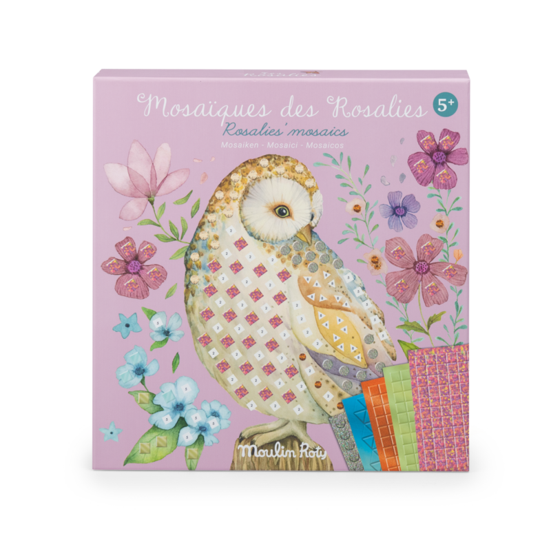 Coffret Mosaïques Les Rosalies avec motifs de hibou et fleurs, activité créative