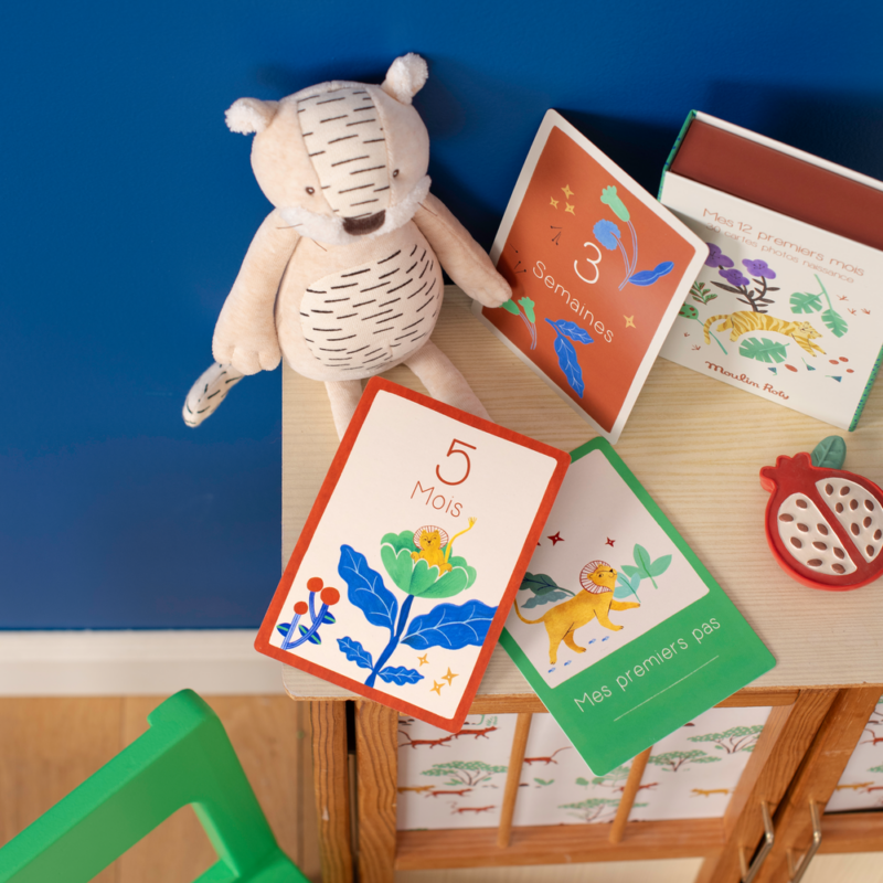 Doudou Hochet Tigre Baboo - La Forêt Mawa avec cartes colorées, jouet bébé
